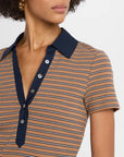 Kearney Ribbed Short Sleeve Polo Brown Multi Tops - Blouses Veronica Beard