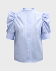 Ruched Puff Sleeve Shirt Chambray Blue