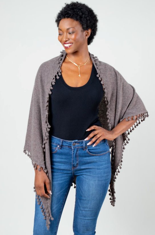 Pom Pom Triangle Wrap Walnut – Peter Kate
