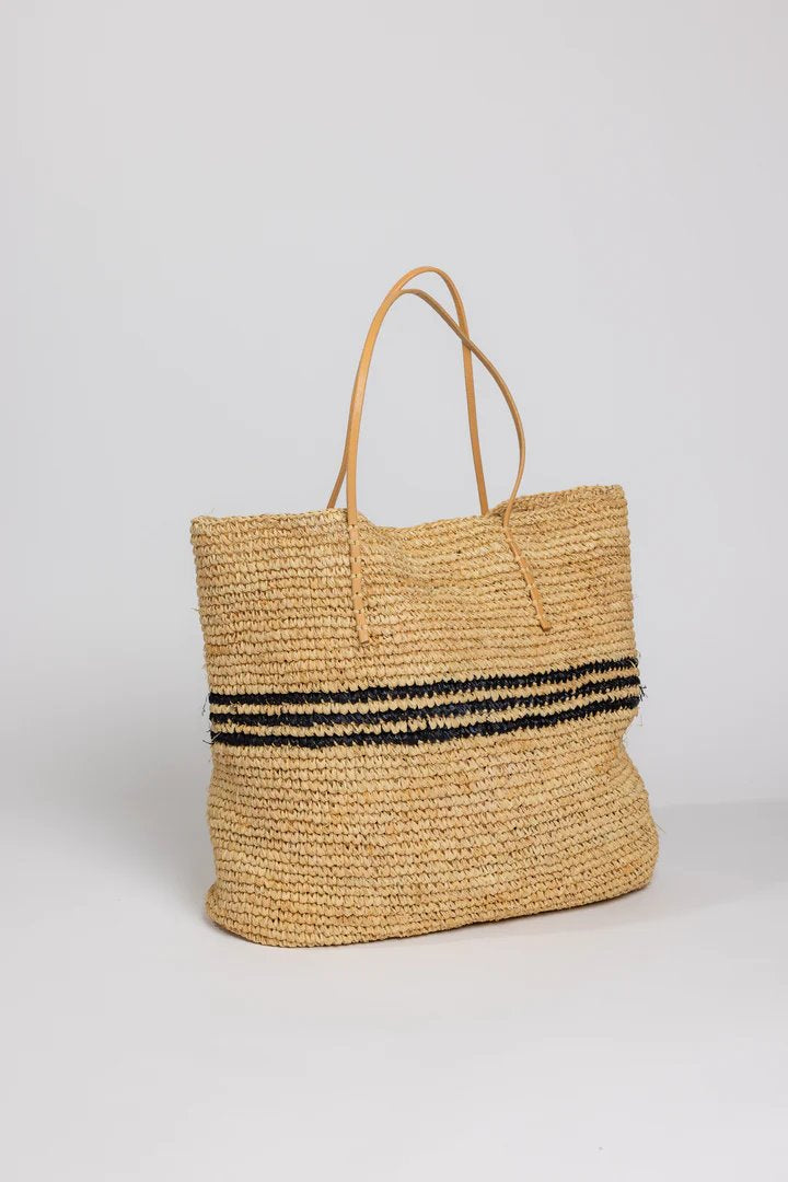 Luxe Stripe Tote Natural/ Black Handbags - Tote & Satchel Hatattack 