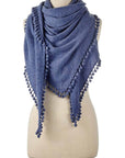Pom Pom Triangle Wrap Denim Accessories - Scarves Alpine Cashmere