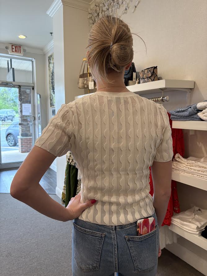 Mallorie Scalloped Knit Polo Ivory Top - Polo Simkhai 