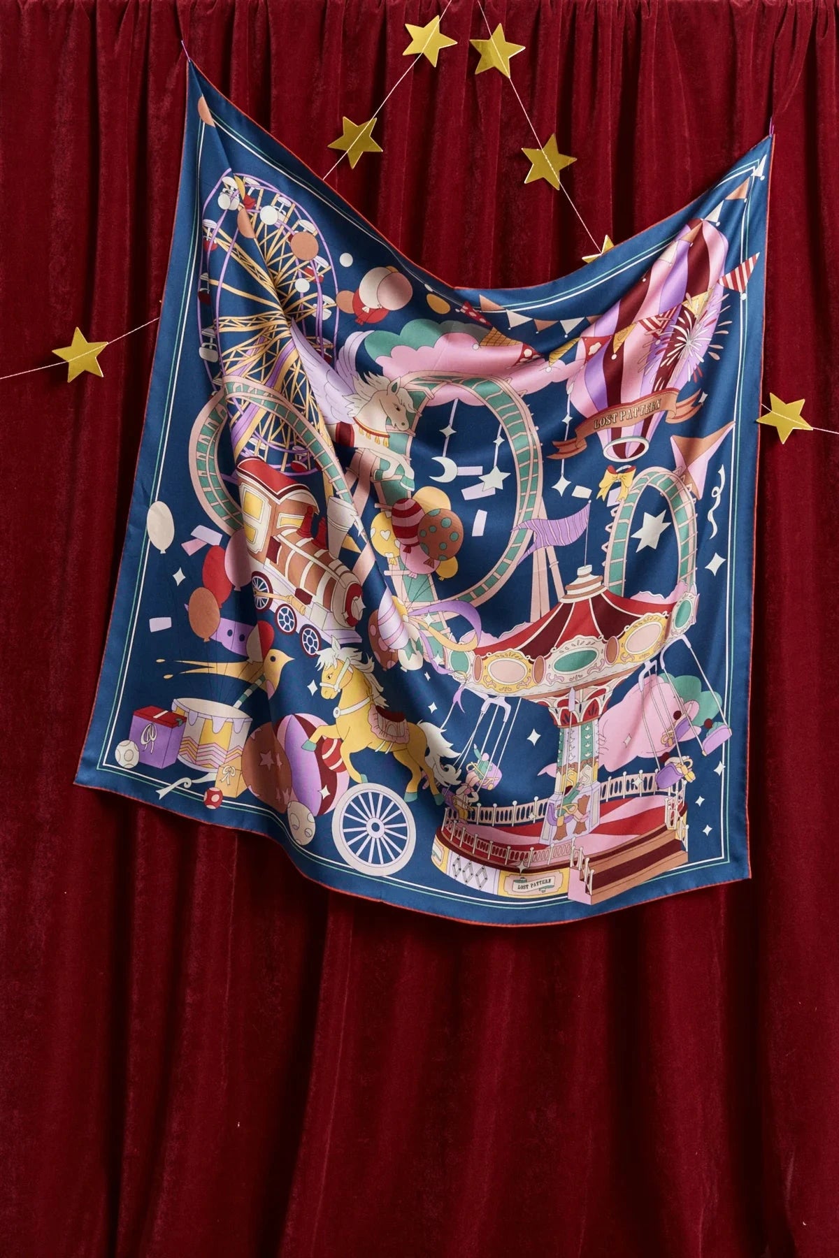 Pop Pony Silk Swill Large Silk Scarf Midnight Blue Scarves Lost Pattern NYC 