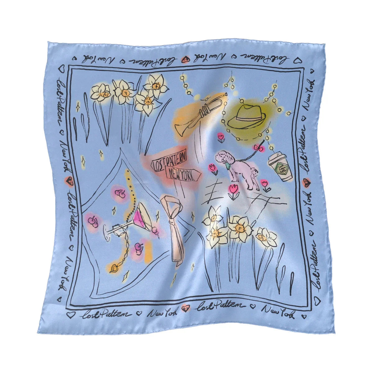 New York in Sketches Silk Scarf Blue Scarves Lost Pattern NYC 