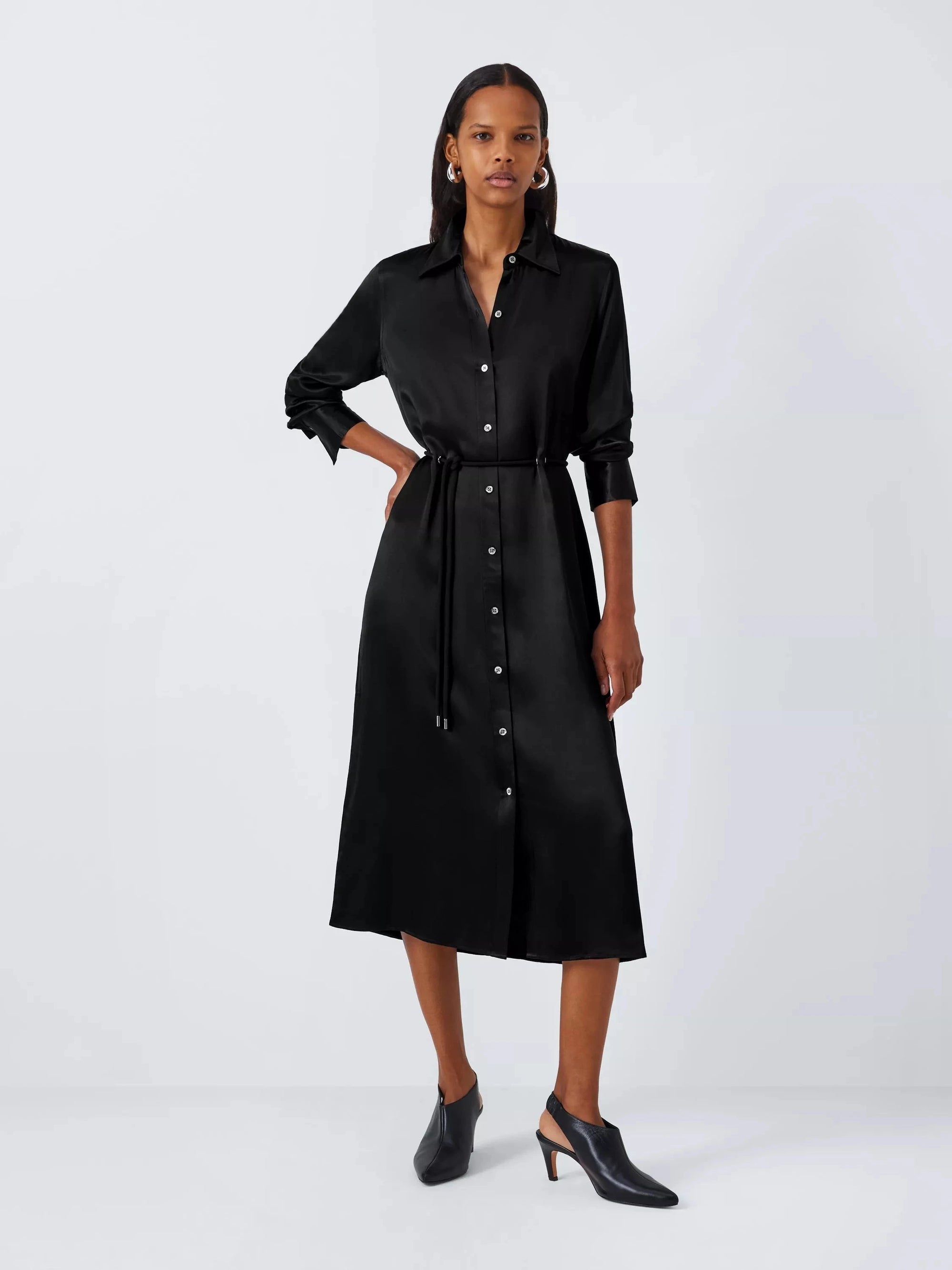 Anina Satin Shirtdress Black Dresses - Midi Rails 