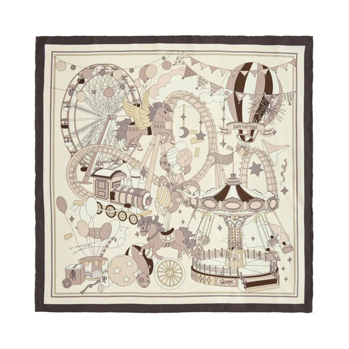 Pop Pony Silk Twill Bandana Scarf Chocolate Scarves Lost Pattern NYC 