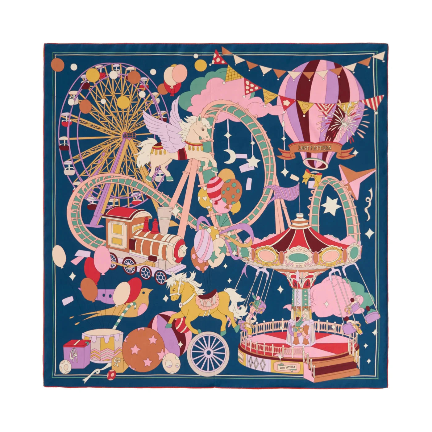 Pop Pony Silk Swill Large Silk Scarf Midnight Blue Scarves Lost Pattern NYC 