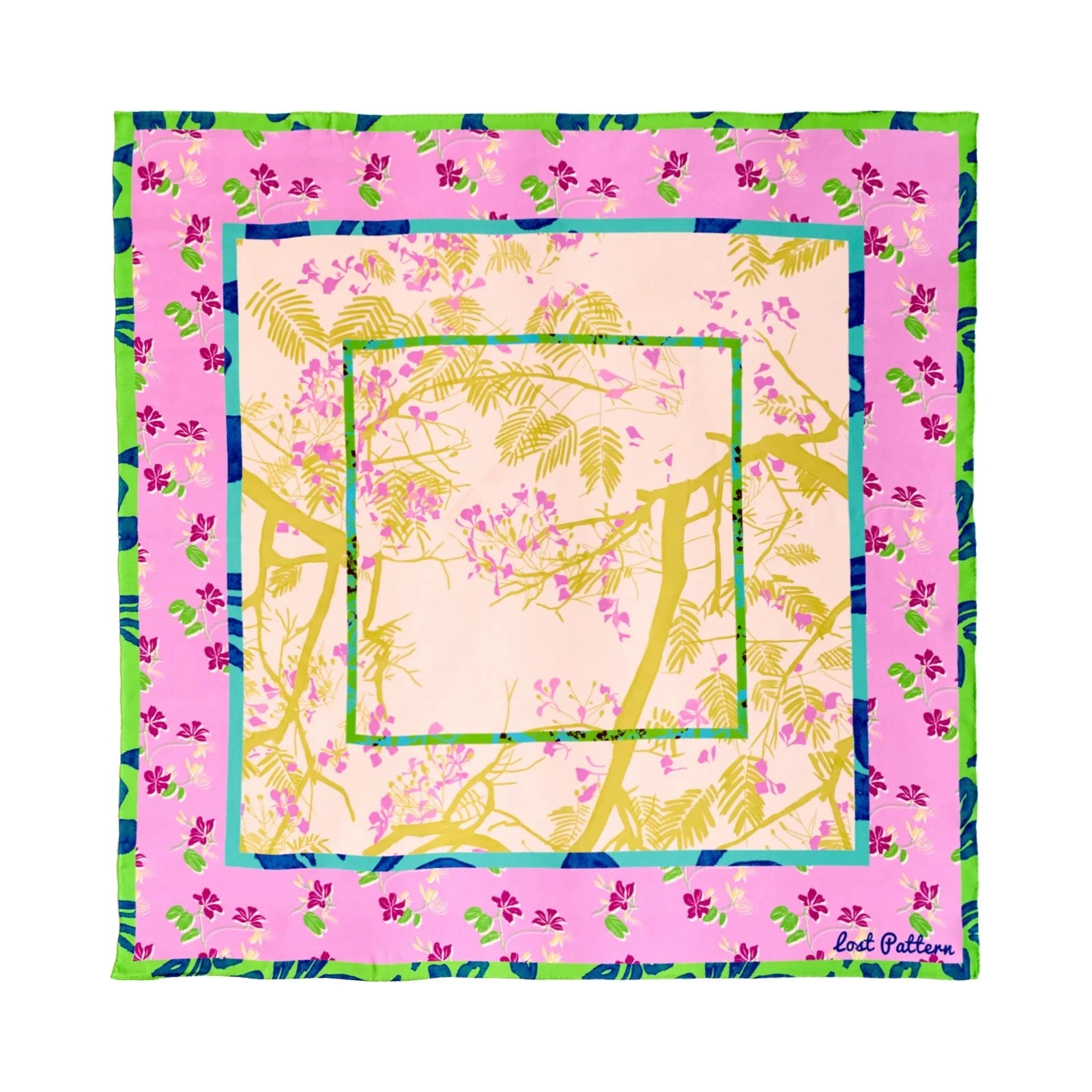 Floral Tapestry Large Silk Scarf Pink Scarves Lost Pattern NYC 