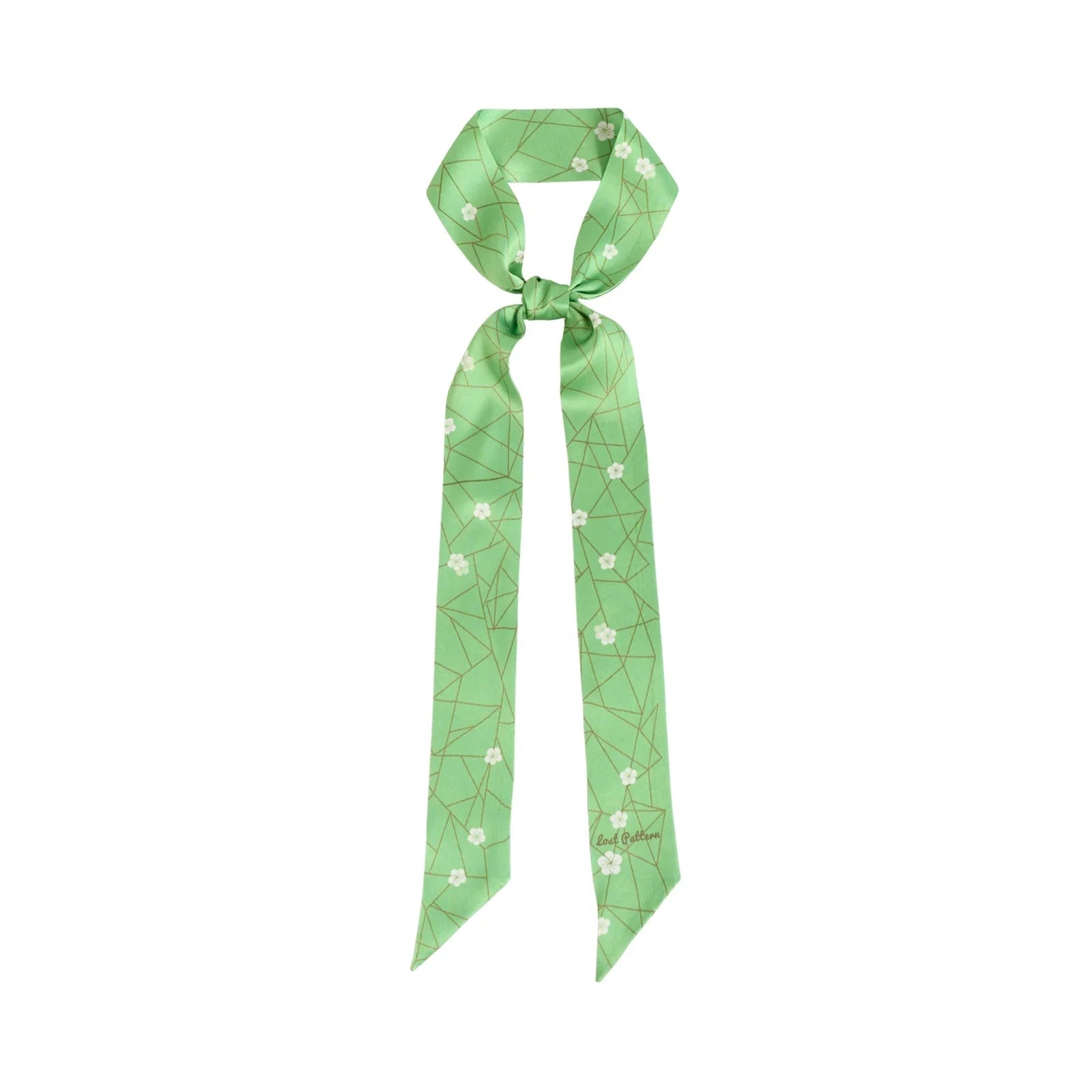 Almond Blossom Silk Skinny Scarf Matcha Scarves Lost Pattern NYC 