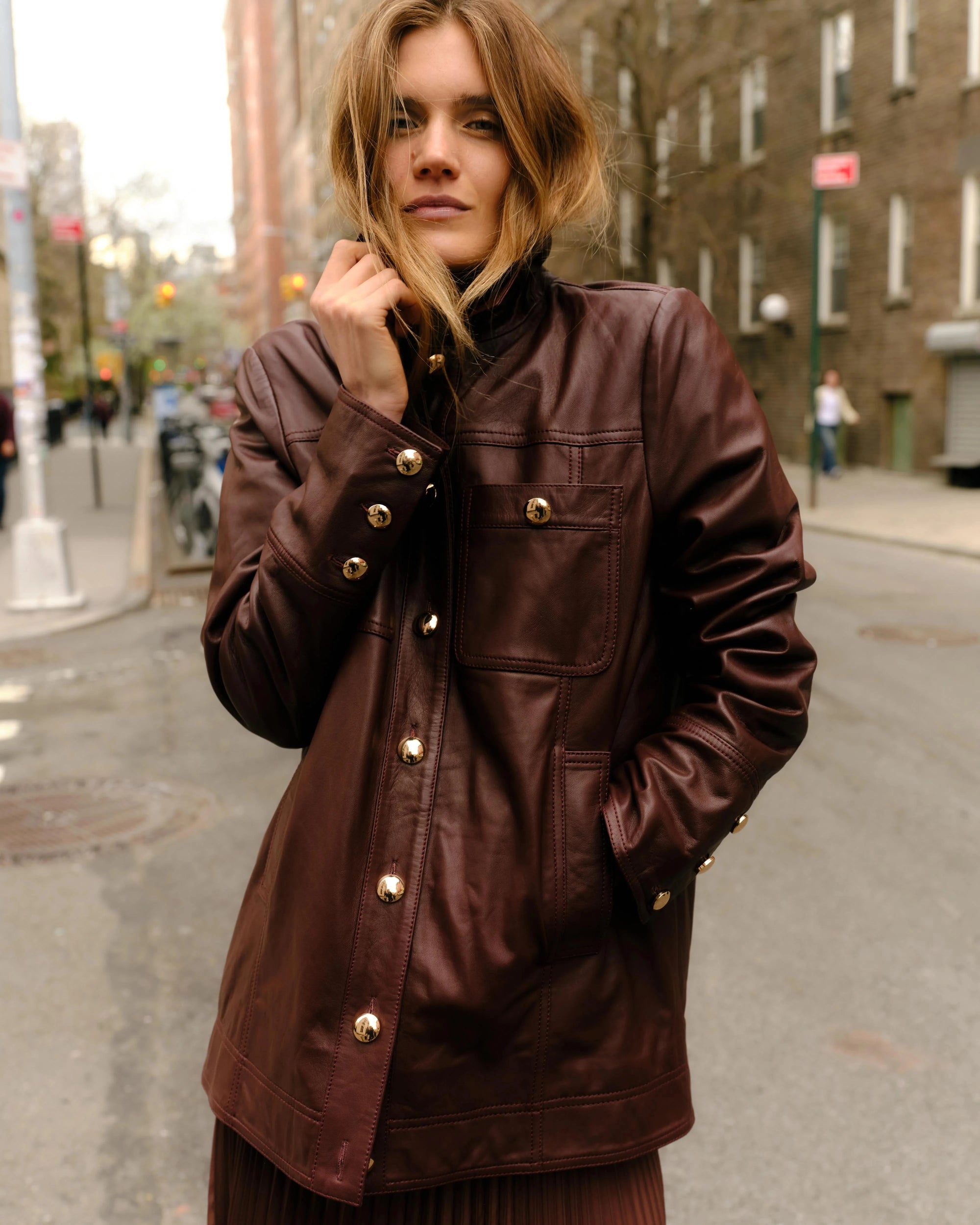 Winifred Leather Jacket Wine Outerwear - Longsleeve Cartolina 