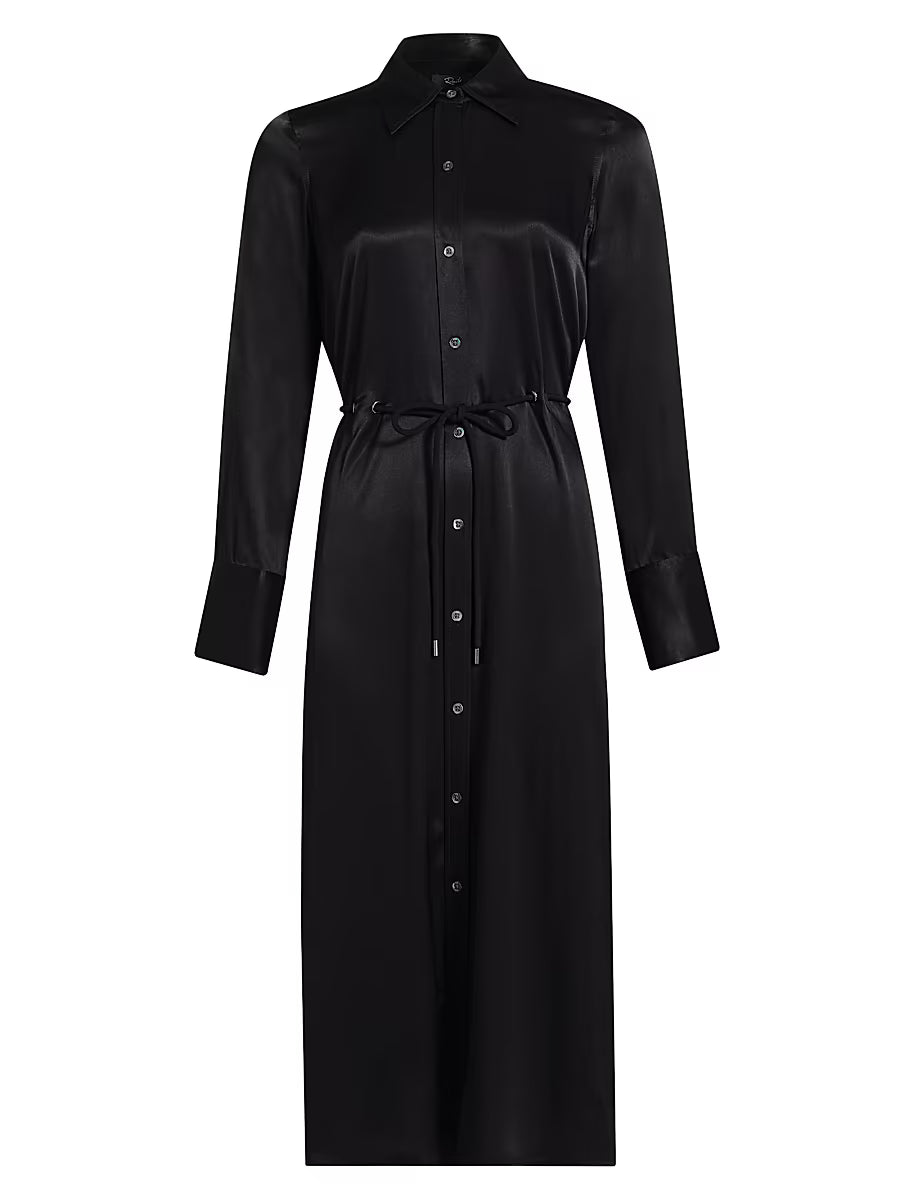 Anina Satin Shirtdress Black Dresses - Midi Rails 