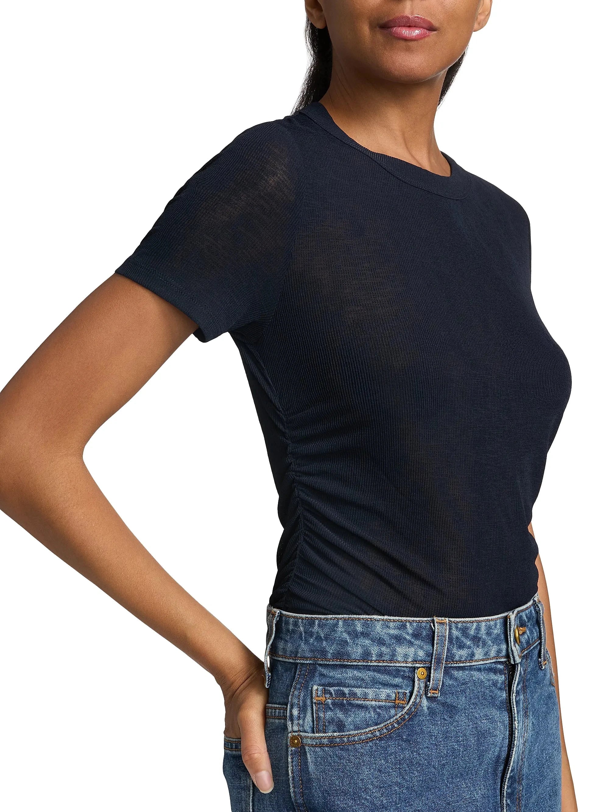 Remus Ruched T-Shirt Navy Tops - Tees Veronica Beard 