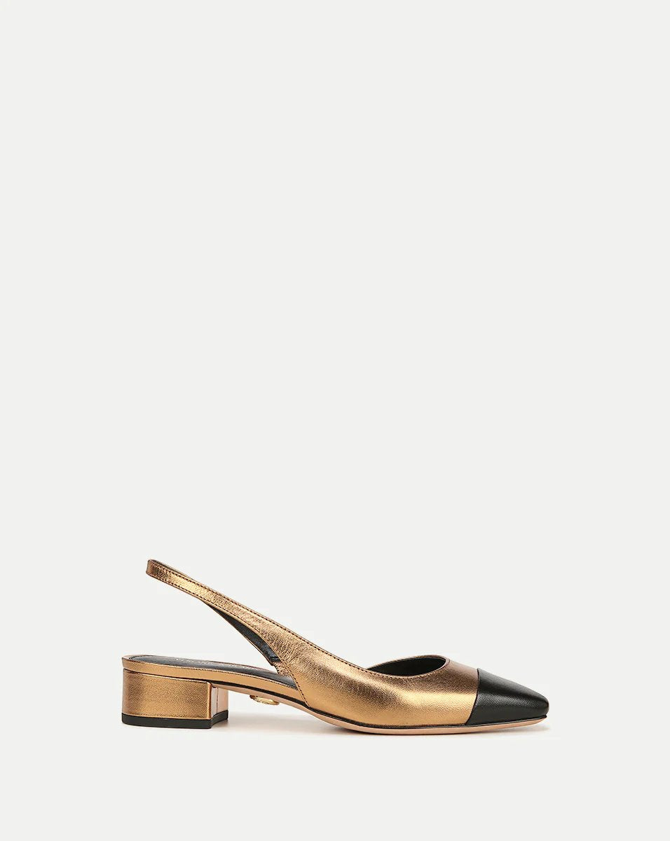 Cecile Leather Cap-Toe Slingback Black Gold Shoes - Pumps - Low Veronica Beard - Shoes 