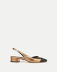 Cecile Leather Cap-Toe Slingback Black Gold Shoes - Pumps - Low Veronica Beard - Shoes 