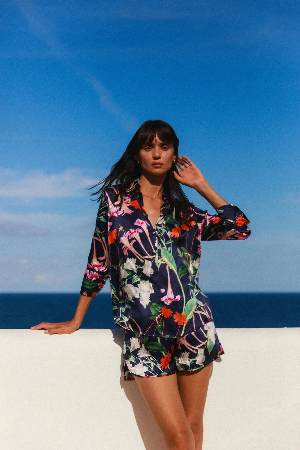 Daria French Cuff Silk Blouse Midnight Bloom Tops - Button Down catherinegee 