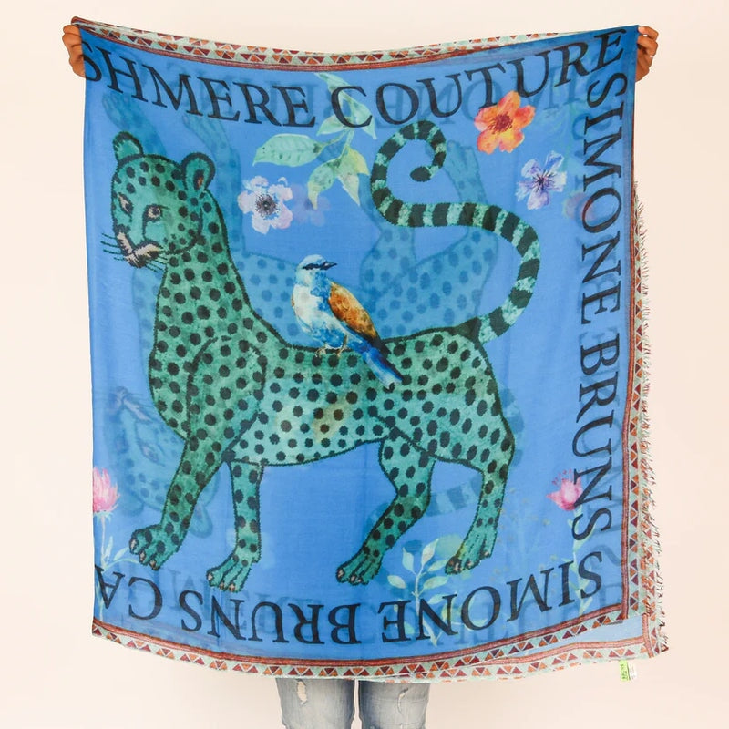 Venice Leopard Cashmere Scarf Blue Scarves Simone Bruns 