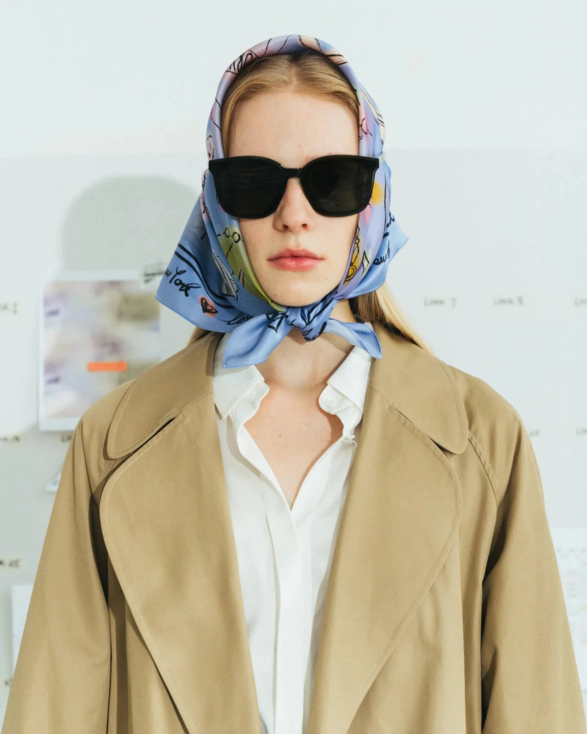 New York in Sketches Silk Scarf Blue Scarves Lost Pattern NYC 