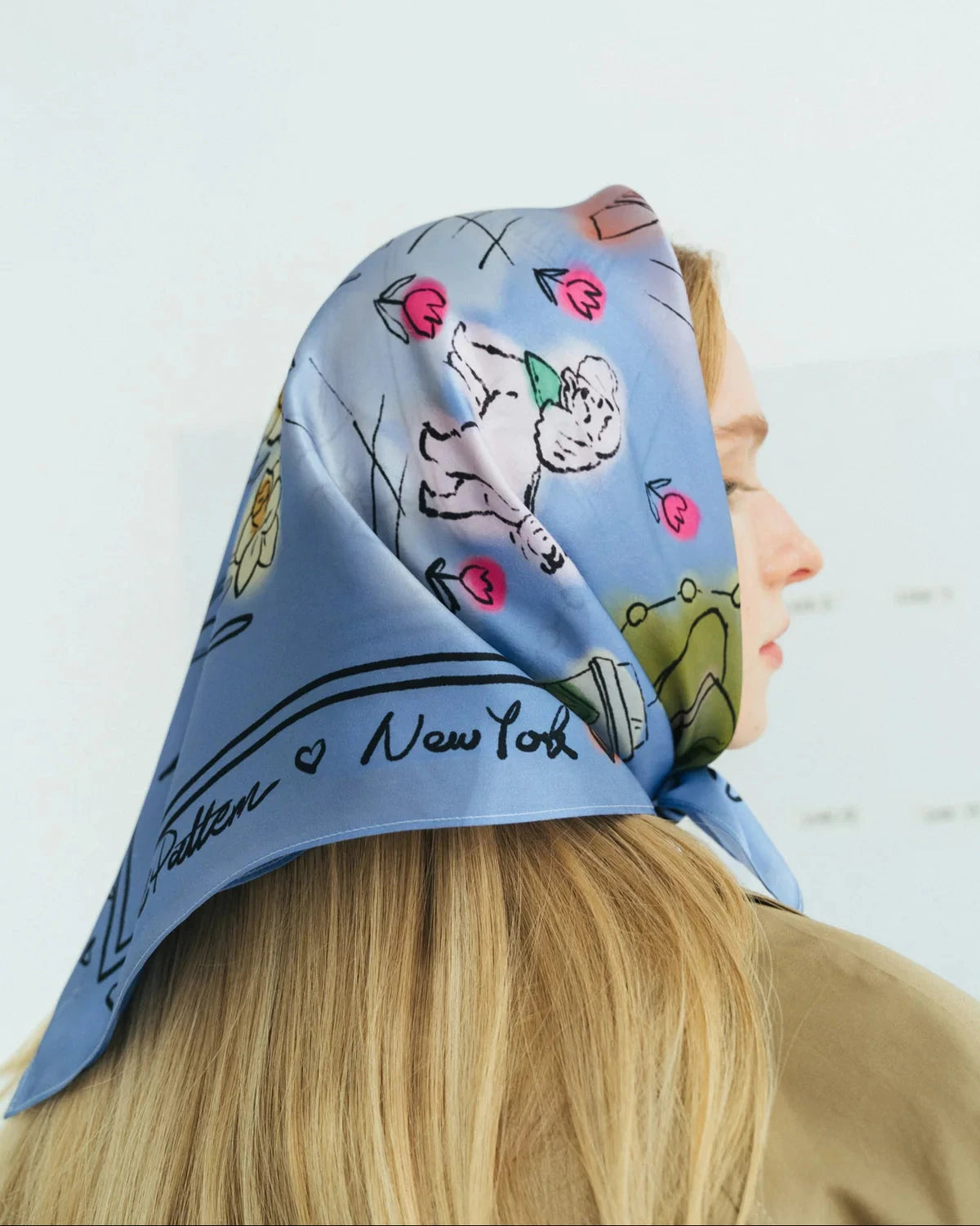 New York in Sketches Silk Scarf Blue Scarves Lost Pattern NYC 