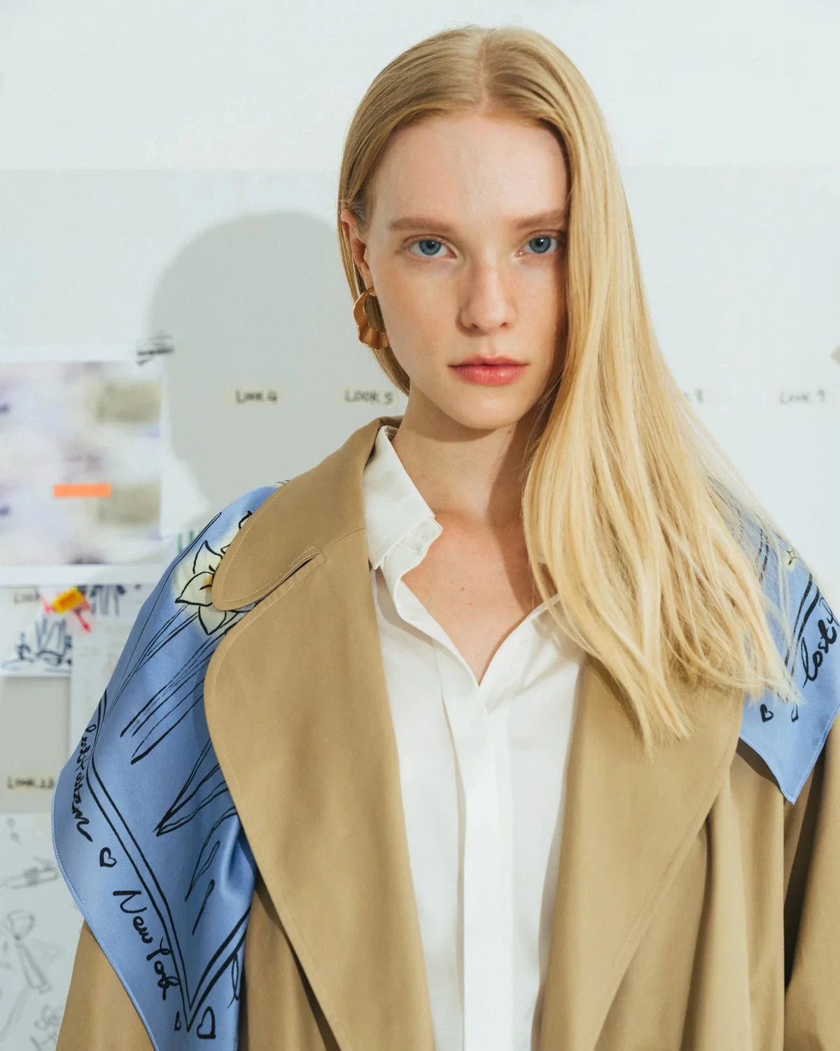 New York in Sketches Silk Scarf Blue Scarves Lost Pattern NYC 