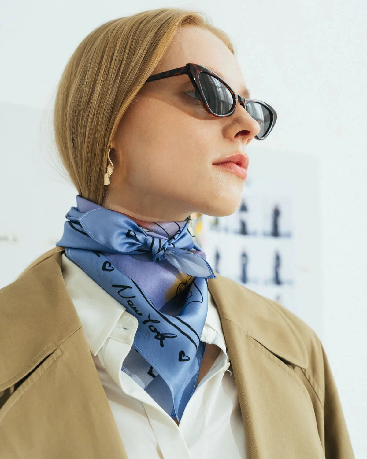 New York in Sketches Silk Scarf Blue Scarves Lost Pattern NYC 