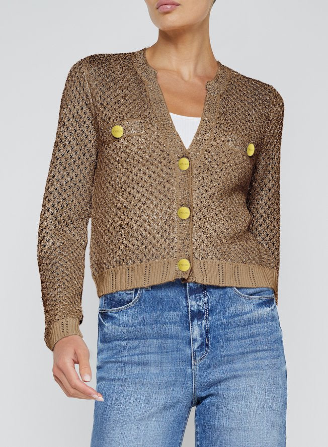 Blanca Sequin Cardigan Dark Cappuccino/Gold Sweater - Cardigans L'Agence 