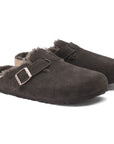 Boston Shearling Suede Mocha Shoes - Flats - Slide Birkenstock 