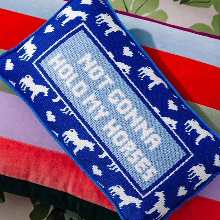 Hold My Horses Needlepoint Pillow Home Decor - Pillows Furbish 