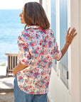 EIleen Relaxed Button Up Shirt  Pink and Red with Blue Flowers