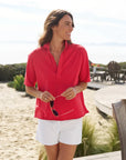 Patty Popover Short Sleeve Henley Double Decker Red Tops - Tees Frank & Eileen 