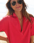 Patty Popover Short Sleeve Henley Double Decker Red Tops - Tees Frank & Eileen 