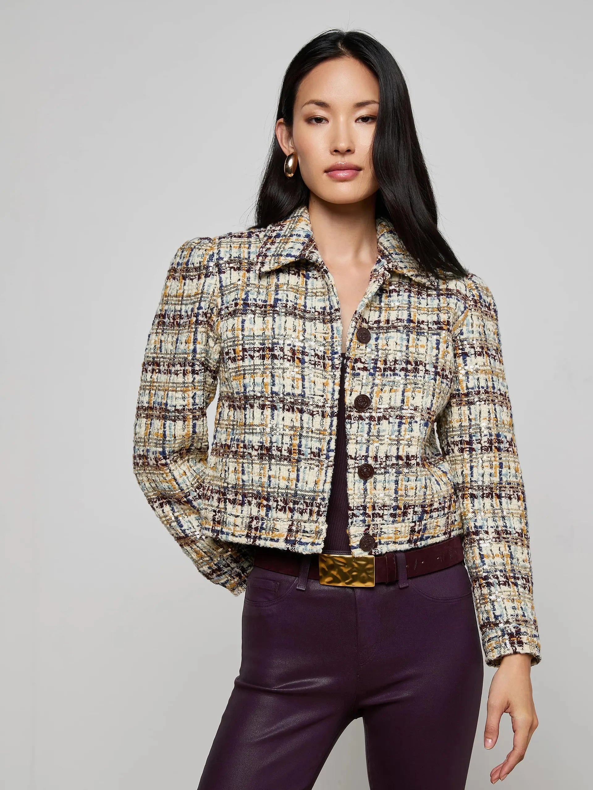 Kasey Jacket Multi Tweed Gold Sequins Jackets - Blazers L'Agence 