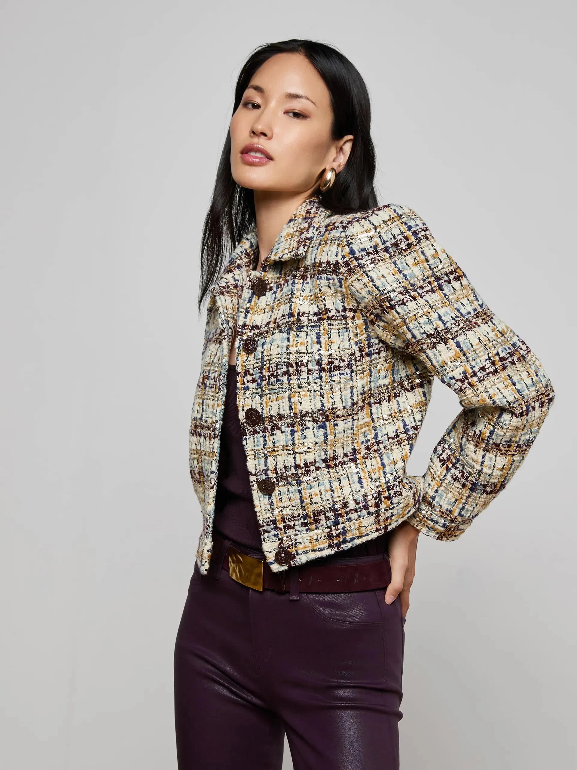 Kasey Jacket Multi Tweed Gold Sequins Jackets - Blazers L'Agence 