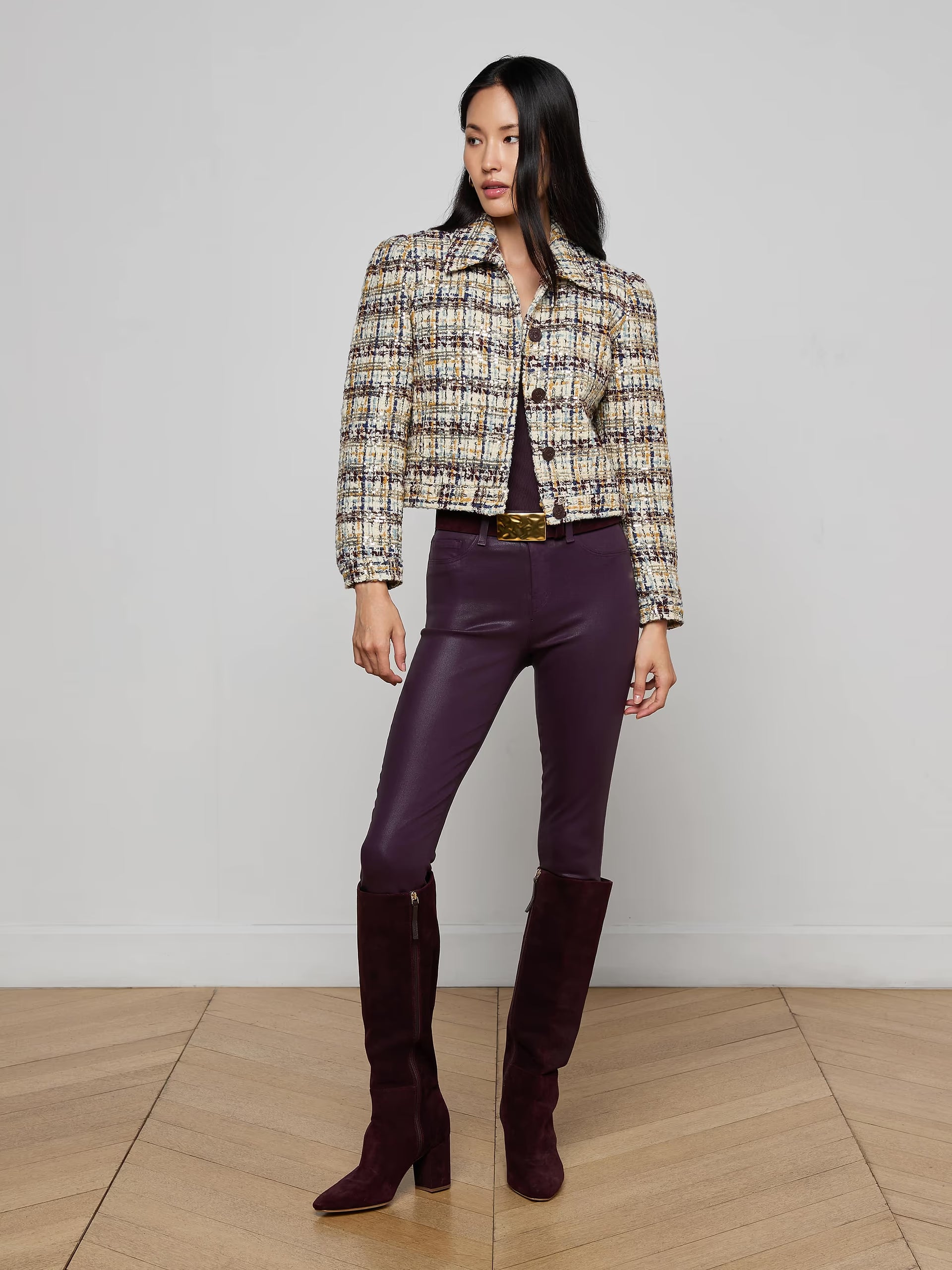 Kasey Jacket Multi Tweed Gold Sequins Jackets - Blazers L'Agence 