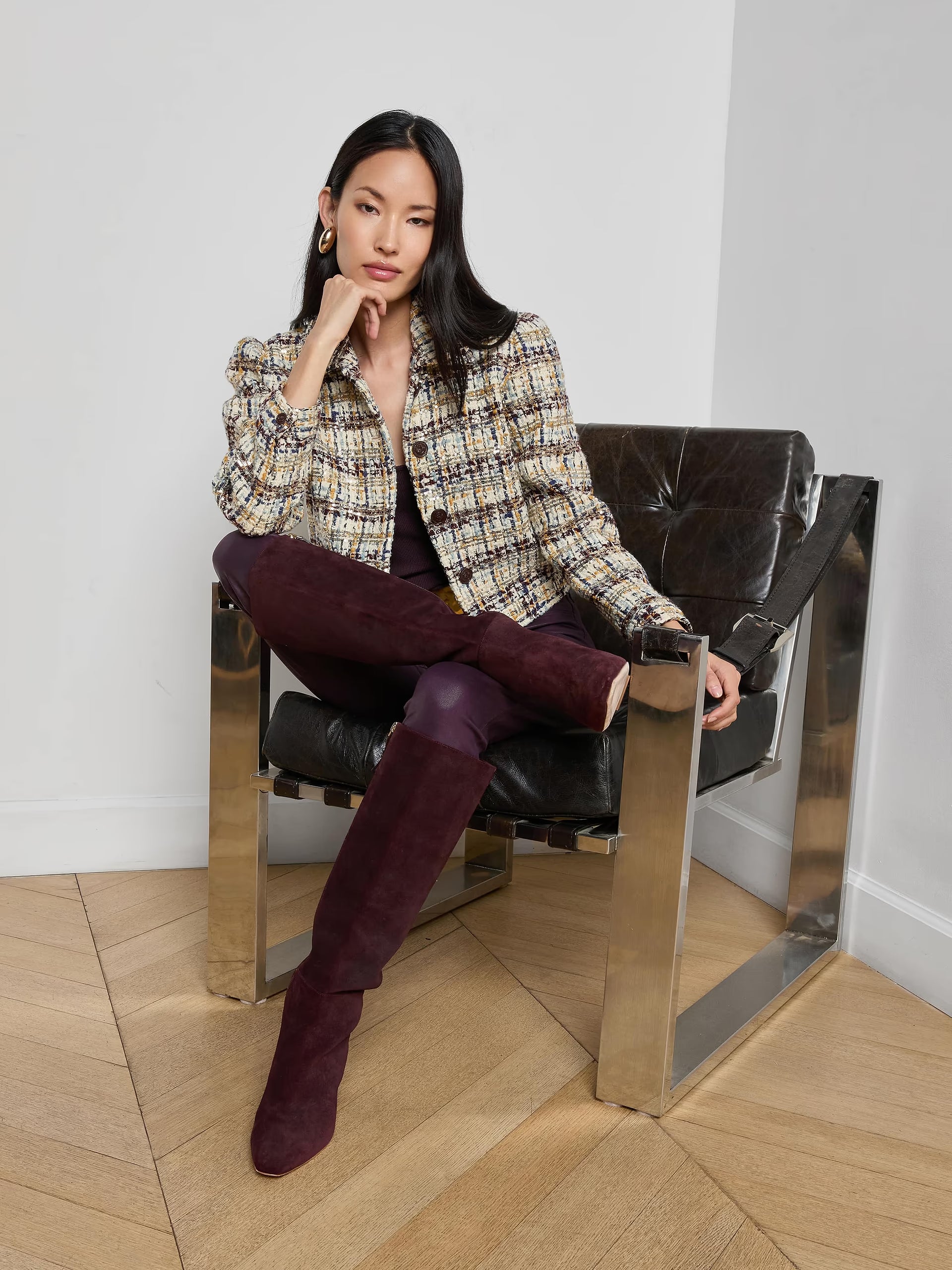 Kasey Jacket Multi Tweed Gold Sequins Jackets - Blazers L'Agence 