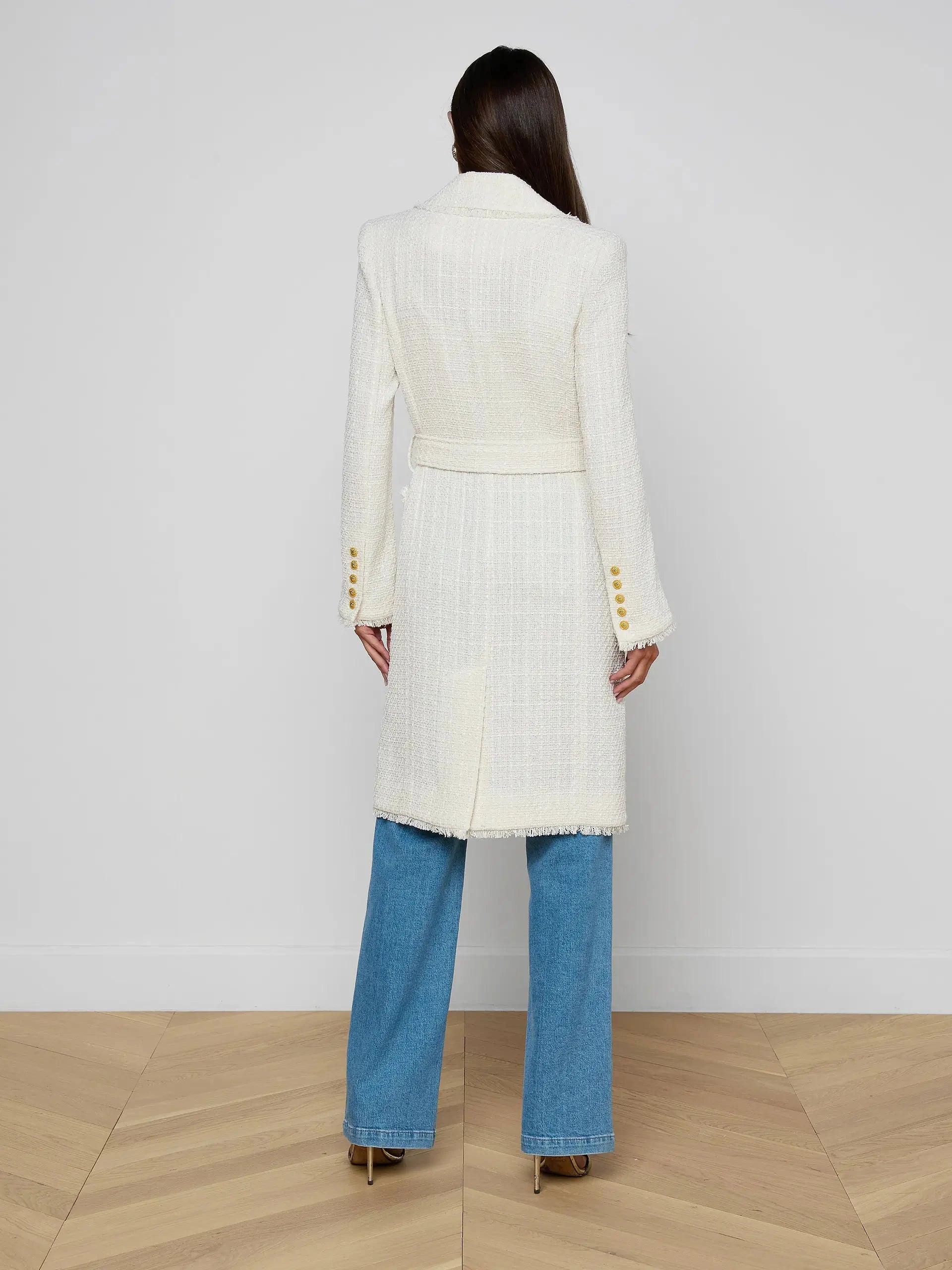 Cooper Unlined Tweed Coat Vintage White Outerwear - Longsleeve L'Agence 