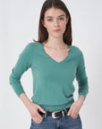 Organic Cashmere V-Neck Sweater Jade