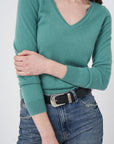 Organic Cashmere V-Neck Sweater Jade