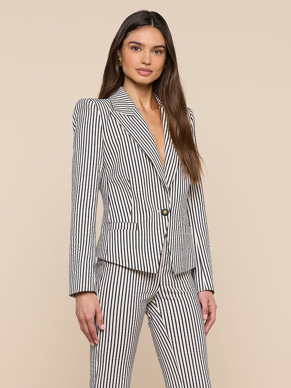 Misa Seersucker Blazer Ivory/Midnight Stripe Jackets - Blazers L'Agence 