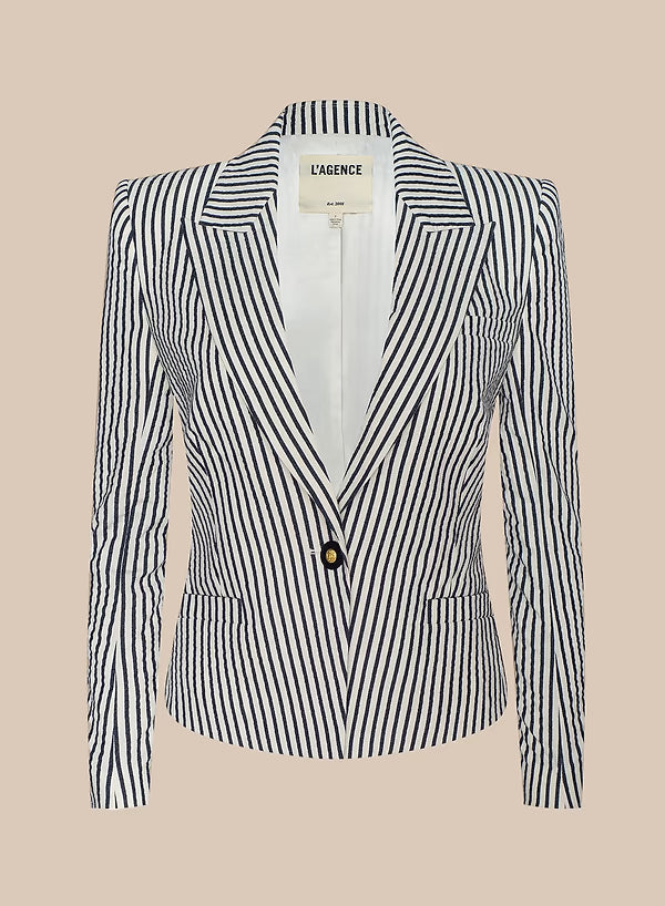 Misa Seersucker Blazer Ivory/Midnight Stripe Jackets - Blazers L'Agence 