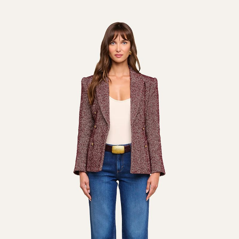 Karima Tweed Blazer Merlot Red/Ecru Jackets - Blazers L'Agence 