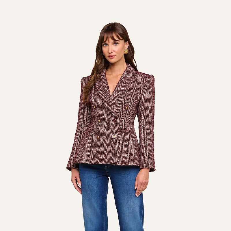 Karima Tweed Blazer Merlot Red/Ecru Jackets - Blazers L'Agence 
