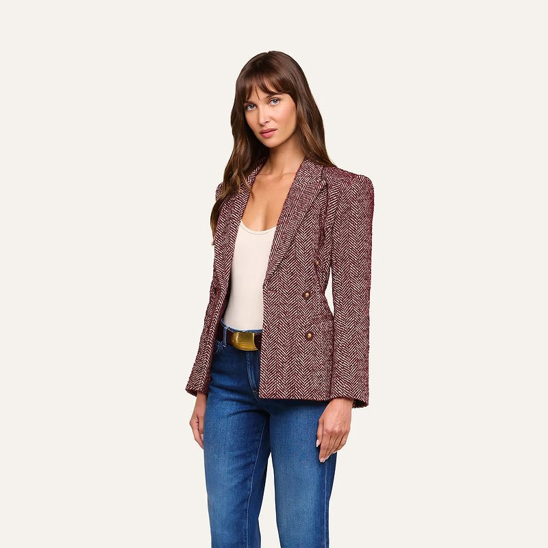 Karima Tweed Blazer Merlot Red/Ecru Jackets - Blazers L'Agence 