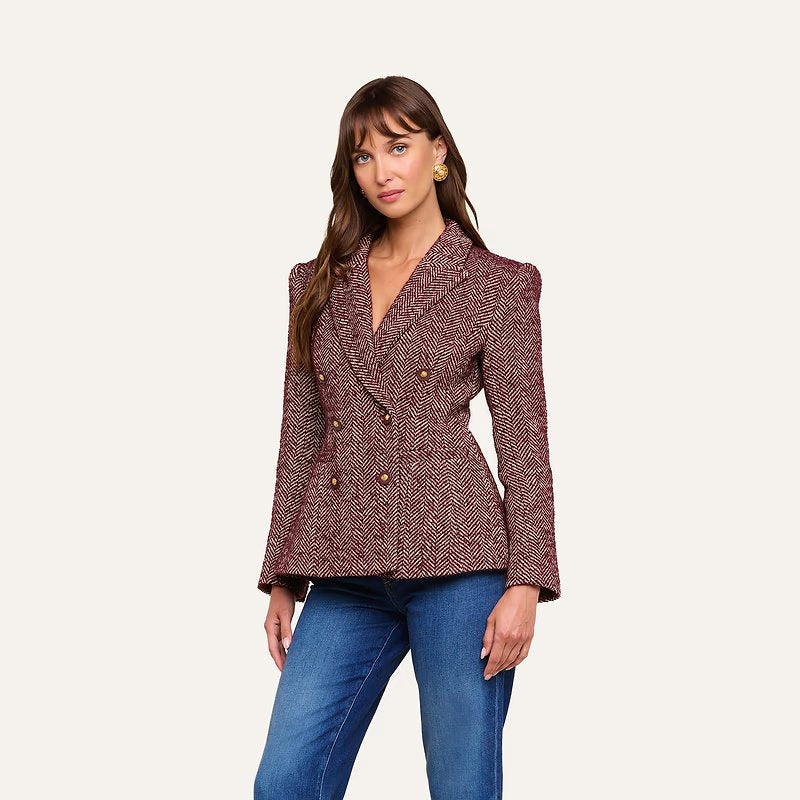 Karima Tweed Blazer Merlot Red/Ecru Jackets - Blazers L'Agence 
