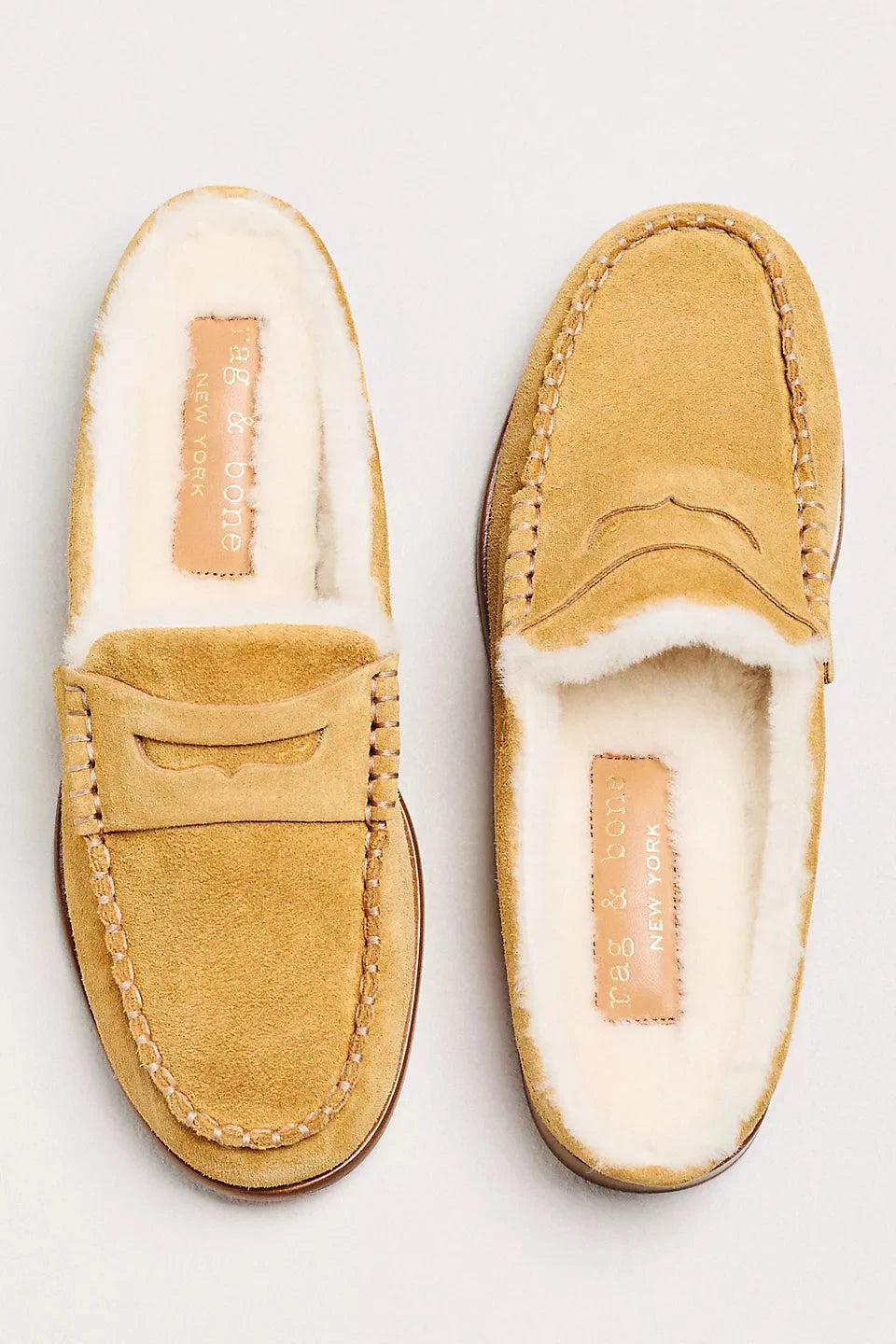 Carter Mule Suede Shearling Caramel Flats - Mule rag &amp; bone 