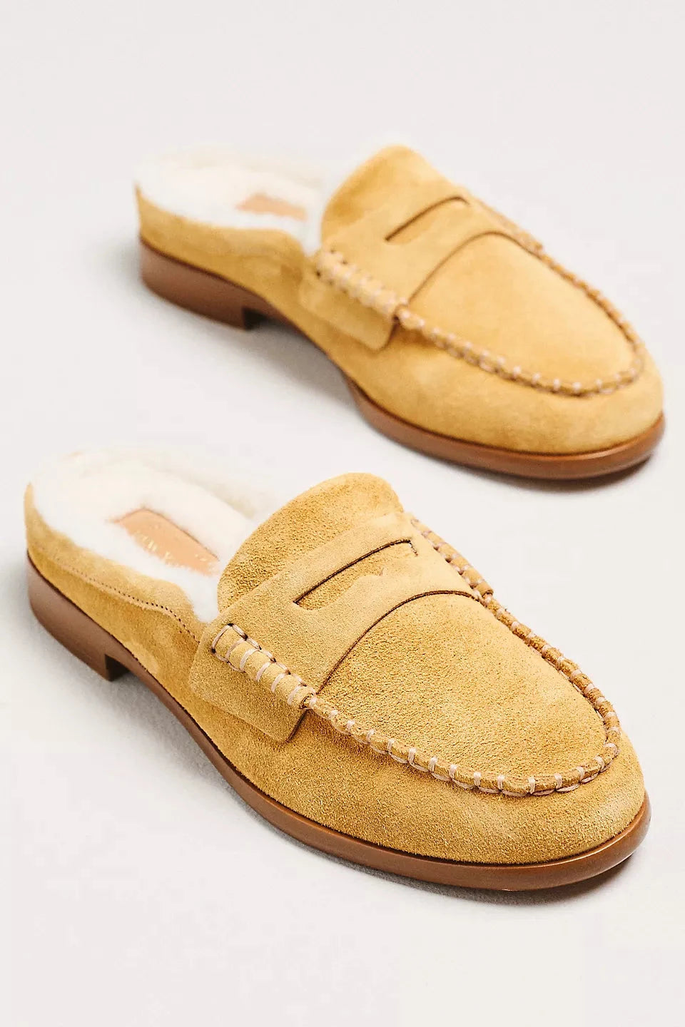 Carter Mule Suede Shearling Caramel Flats - Mule rag &amp; bone 