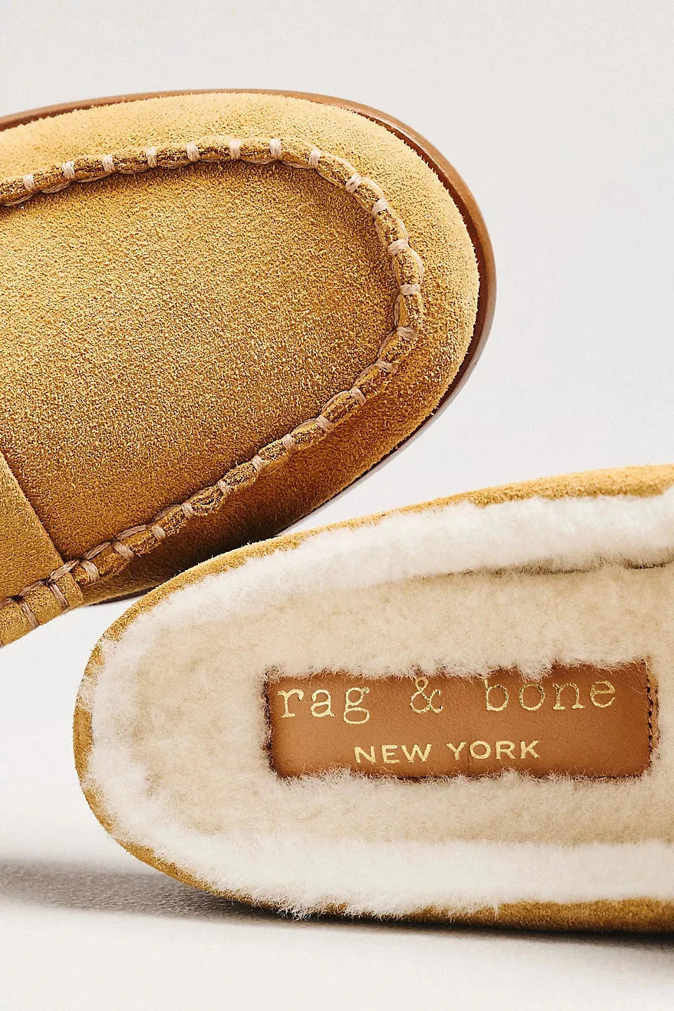 Carter Mule Suede Shearling Caramel Flats - Mule rag &amp; bone 