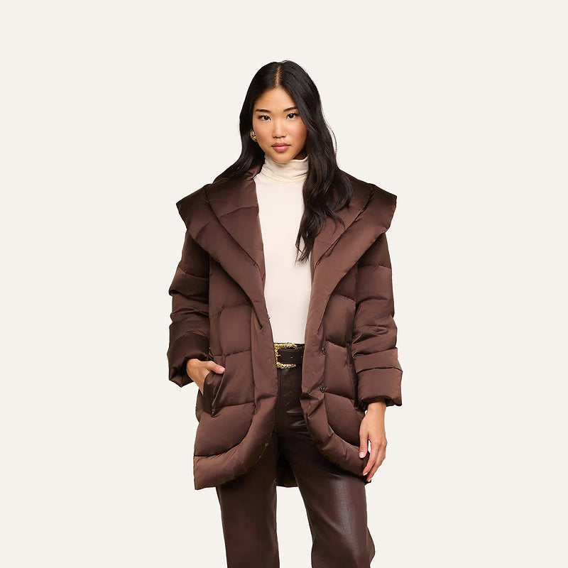 Glacier Shawl Collar Puffer Jacket Dark Java Outerwear - Longsleeve L'Agence 