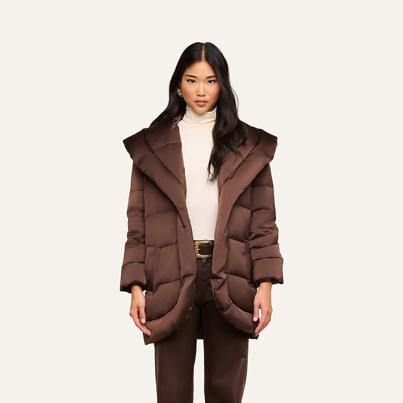 Glacier Shawl Collar Puffer Jacket Dark Java Outerwear - Longsleeve L'Agence 