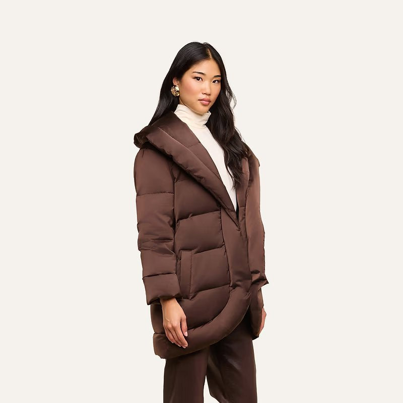 Glacier Shawl Collar Puffer Jacket Dark Java Outerwear - Longsleeve L'Agence 