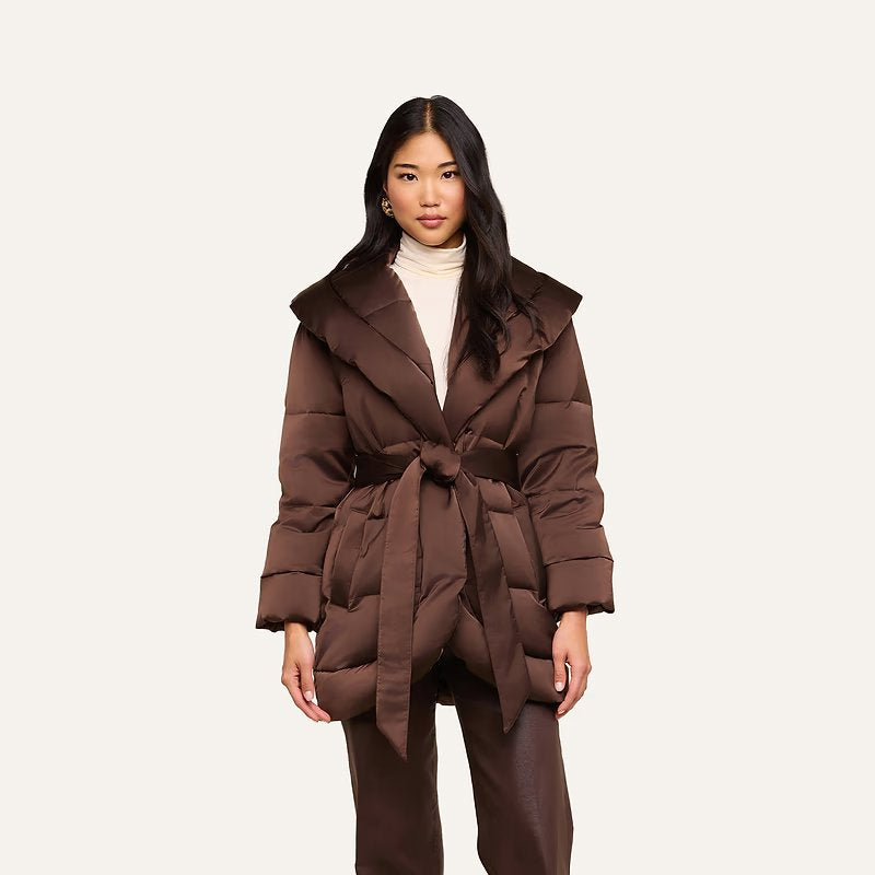 Glacier Shawl Collar Puffer Jacket Dark Java Outerwear - Longsleeve L'Agence 
